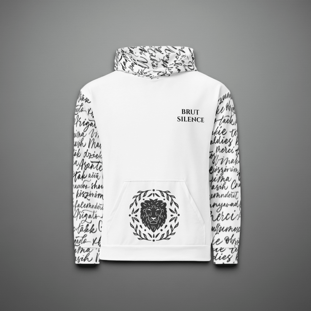 Unisex Cotton Hoodie – Manuscript Print - Brut Silence